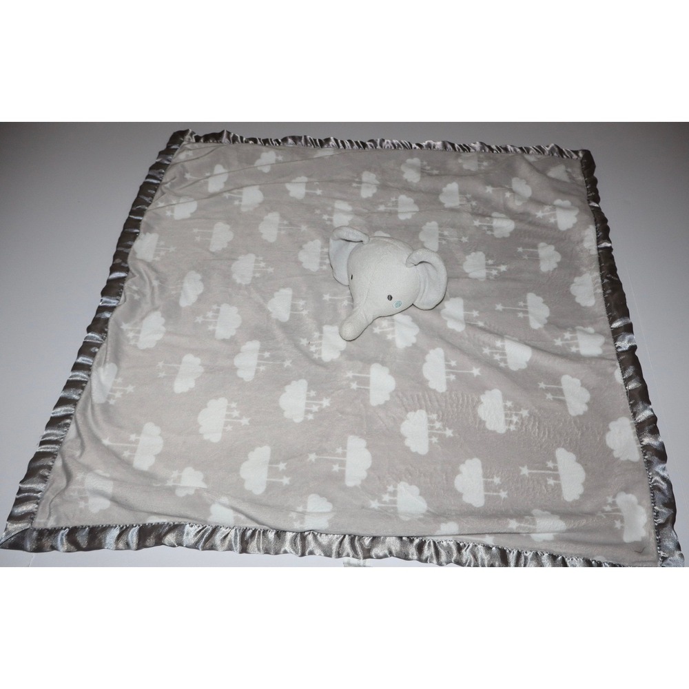 Parents Choice Plush Elephant Baby Blanket Lovey Grey Cloud Satin Trim